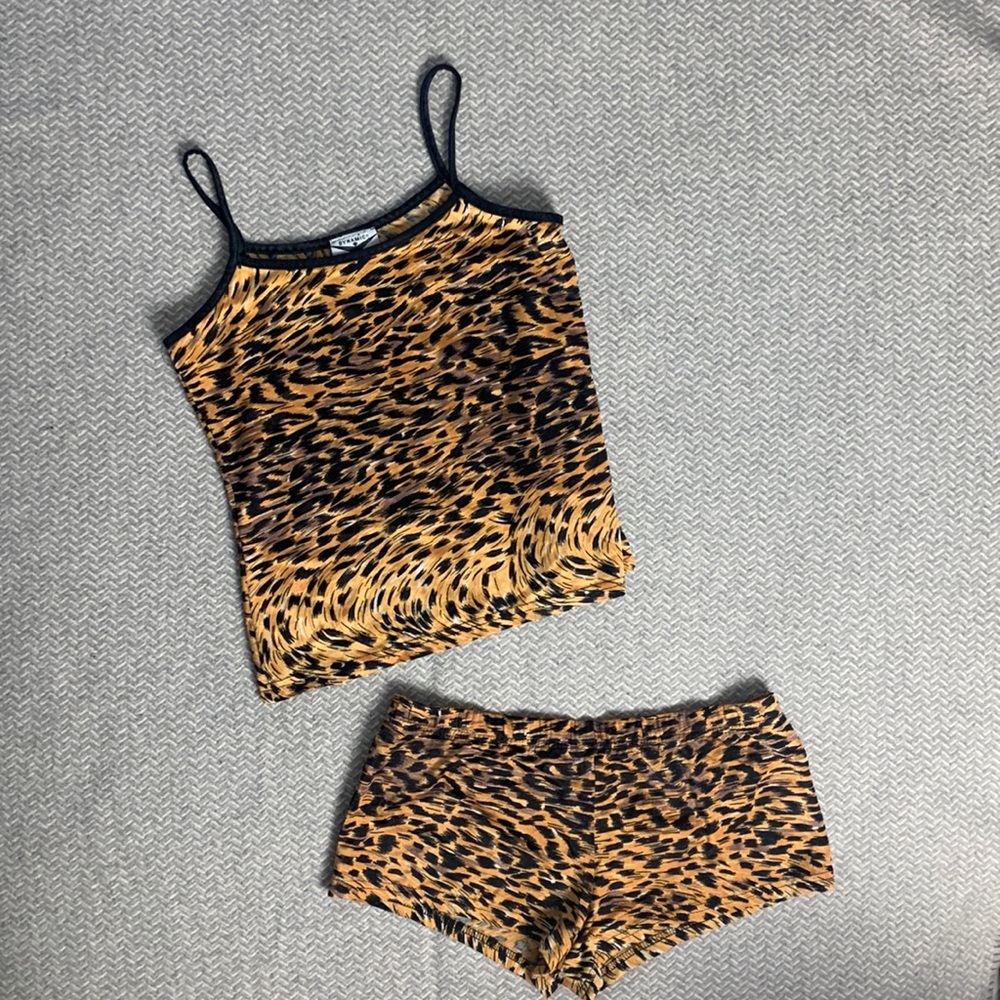 Vintage 90s Animal Print Stretchy Cami Short Set